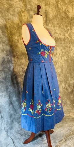 Blue embroidered dirndl - embroidered,